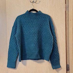 KFTK Adah Textured Mock Neck Sweater, Teal